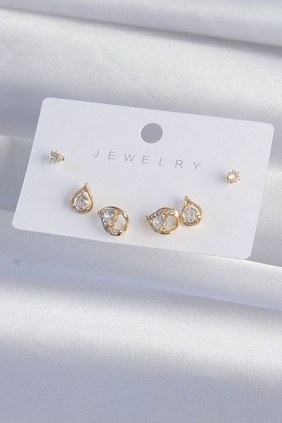 TUA MODA Tua Fashion - Gold Colored Zircon Stone Brass Drop Earring Set