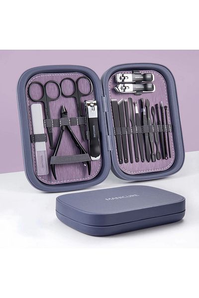 gaman 18 Pieces Purple Professional Multifunctional Stainless Carbon Steel Nail Clipper Manicure Pedicure Set