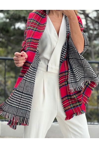 Whoknows ¿ Plaid Red Double Sided Scottish Patterned Thick Shawl Scarf