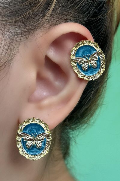 TAKIŞTIR Gold Color Butterfly Detailed Metal Earrings (Pair)