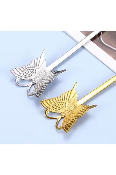 Hatice sakallı design Shiny Gold Butterfly Patterned Tea Coffee Spoon - 1 Piece