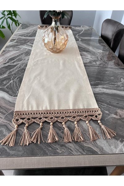 ZÜMAL Hand Knitted Macrame Linen Fabric Runner 40 cm x 130 cm (Color MINK)