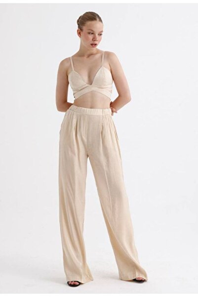 MOCCHI Kuşaklı Ceket Crop Pantolon Saten 3'lü Takım