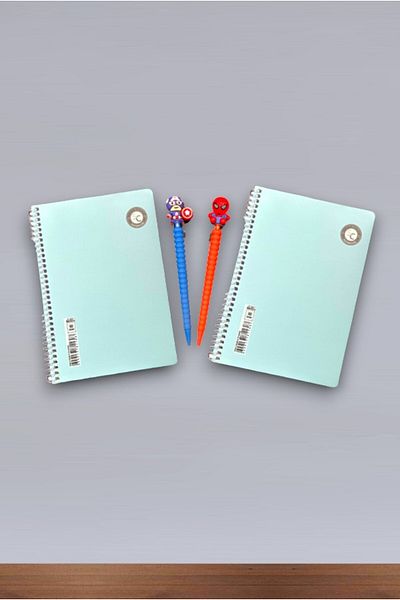İhtiyacımVar 60 Sheets Lined and Checked Cover 2-piece Spiral Notebook Set - Line Character Pen