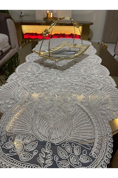 Tekstilsa Luxury Runner Salon Room Τραπεζάκι σαλονιού Τραπεζομάντιλο Γαλλικό Δαντελένιο Προίκα (Cappuccino) 1τμχ New Runner (133X45CM