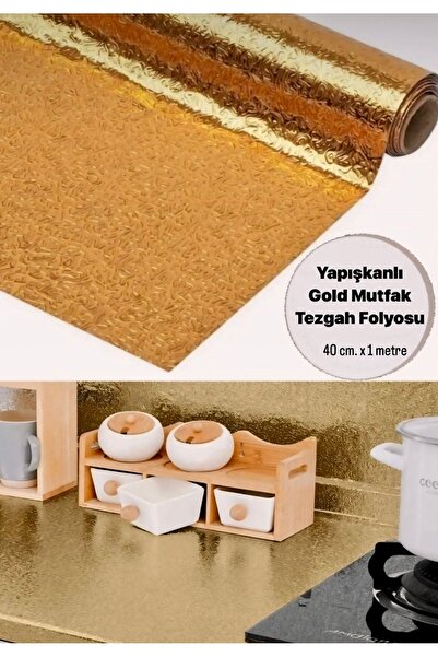 Mi-ÇA HOME Gold Renk Kendinden Yapışkanlı Silinebilir Mutfak Tezgah Üstü Sticker Folyo/ 1m x 40 cm