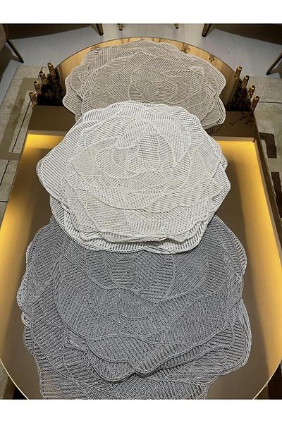Tekstilsa Luxury Runner Living Room Coffee Table Table Cover Set French Laced Dowry Set (GREY)5 Pieces Rectangular