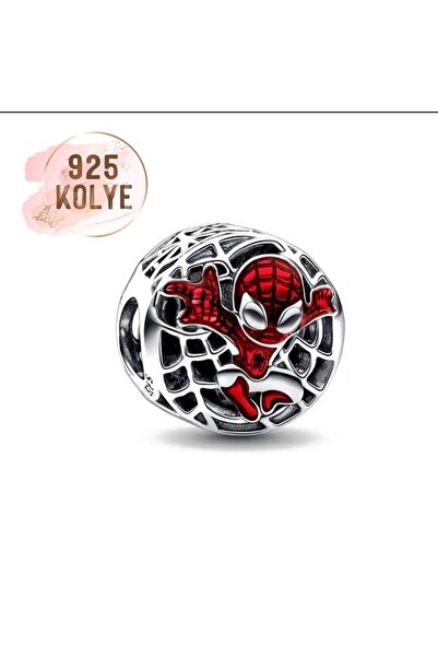 925KOLYE Yuvarlak Örümcek Adam Charm 925 Ayar Gümüş
