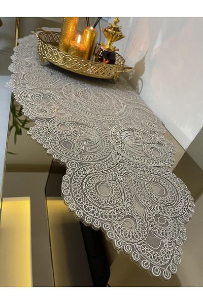 Tekstilsa Luxury Runner Salon Δωμάτιο Τραπεζάκι σαλονιού Τραπεζομάντιλο Γαλλικό Δαντελωτό Προίκα Cappuccino1 Τεμάχιο 133x45cm