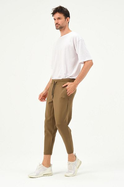 C&City Pantaloni de trening pentru bărbați cu picior drept în talie, 855 kaki