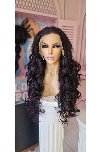 LOLLY PONY 75cm Korea Fiber Wavy Synthetic Black Tulle Front Wig