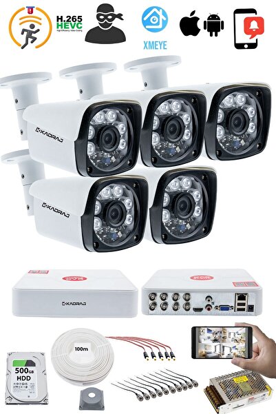 Kadraj 5'li Kamera Seti 5MP Sony SecuLensli 1080P Full HD, 6 Atom LED, AHD Gü...