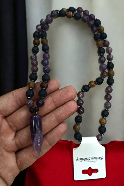 MGA DOĞAL TAŞ قلادة كبيرة بحجم 65 سم من حجر الجمشت والحمم البركانية - الهيمات...