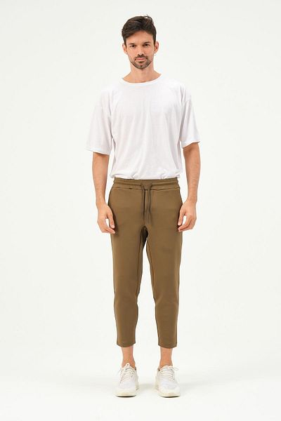 C&City Pantaloni de trening pentru bărbați cu picior drept în talie, 855 kaki