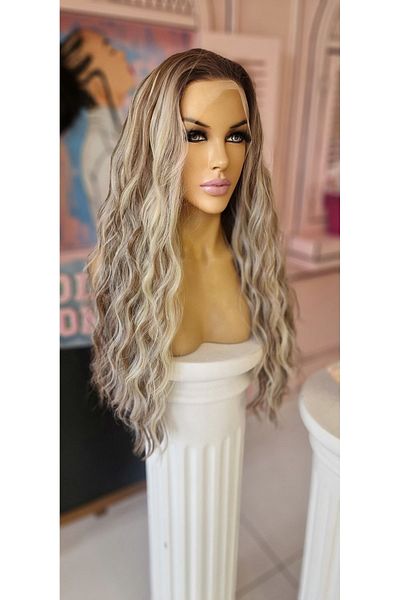 LOLLY PONY 70cm Platinum Wavy and Highlights Korean Fiber Synthetic Front Tulle Wig