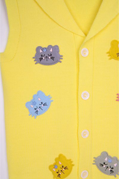 Beniizle Colorful Knitwear Vest for Girls - Cats Detailed and Buttoned
