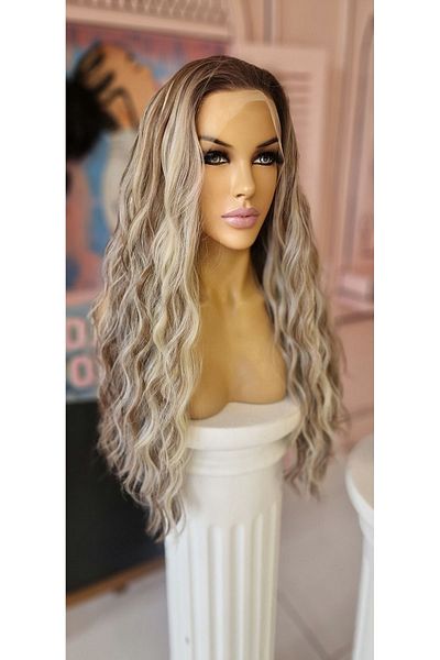LOLLY PONY 70cm Platinum Wavy and Highlights Korean Fiber Synthetic Front Tulle Wig