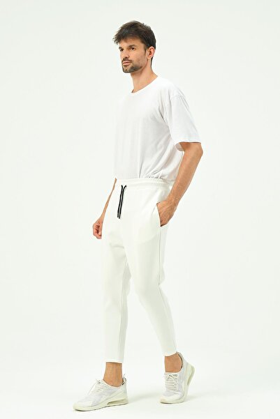 C&City Men's Loose Cut Straight Leg Sweatpants with Back Pocket 856 Ecru