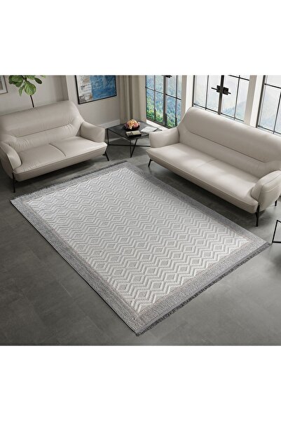 PUKA İskandinav Bukleli Krem Gri Yumuşak Salon Oturma Odası Mutfak Koridor Yolluk Dokuma Saçaklı Halı