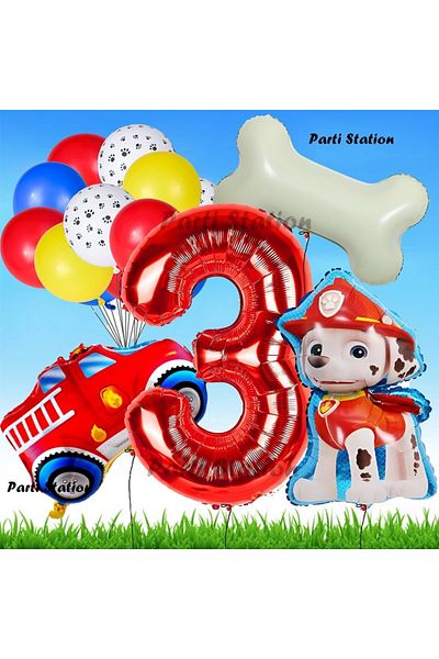 Parti Station Paw Patrol Marshall Fireman Dog Concept 3 Years Birthday Party Balloon Set Paw Patrol Bone Balloon