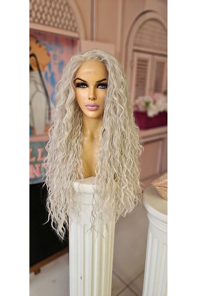 LOLLY PONY 80 Cm Korean Fiber Synthetic Afro Wig - White Gray Tulle Detail