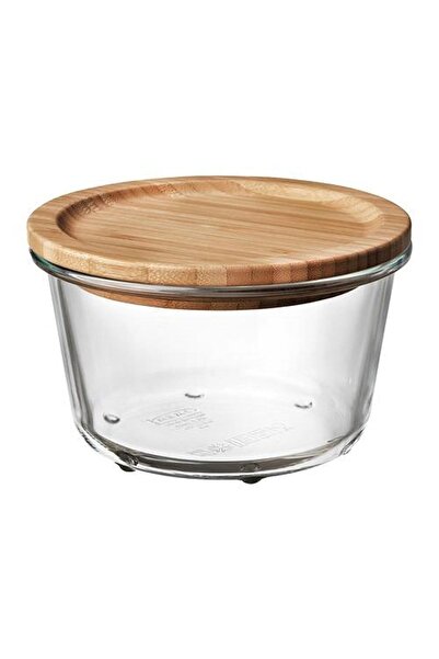 IKEA 600 Ml 14x9 Cm Yuvarlak Bambu Kapaklı Vakumlu Cam Gıda Saklama Kabı Cam ...