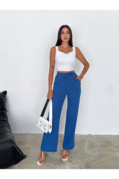 Noa Noa Pantaloni din muselină cu picioare largi, lavabili