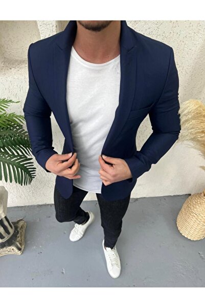 leonmen Italyan Stil Slim Fit Lacivert Ceket