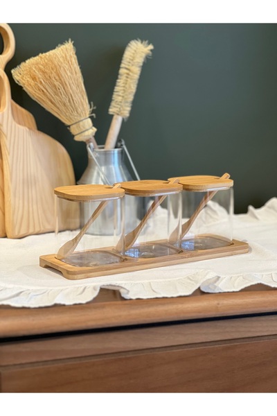 may home design 3-piece Bamboo Stand Cam Jar Set