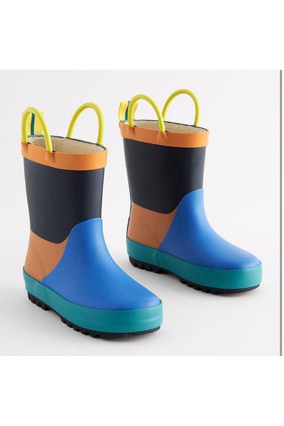 Next Blue and Orange Blocked Rain Boots