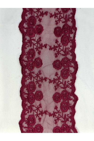 ÖZPAŞ TEKSTİL VE AKSESUAR 13 cm X 2 Mt Red Lace Tulle Floral Intermediate