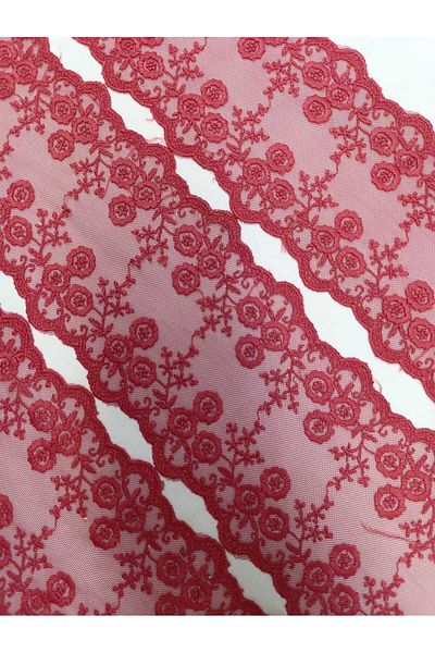 ÖZPAŞ TEKSTİL VE AKSESUAR 13 cm X 2 Mt Red Lace Tulle Floral Intermediate
