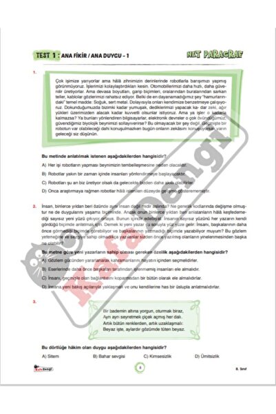Kafa Dengi Yayınları 8.sınıf Net Pragraf Yeni