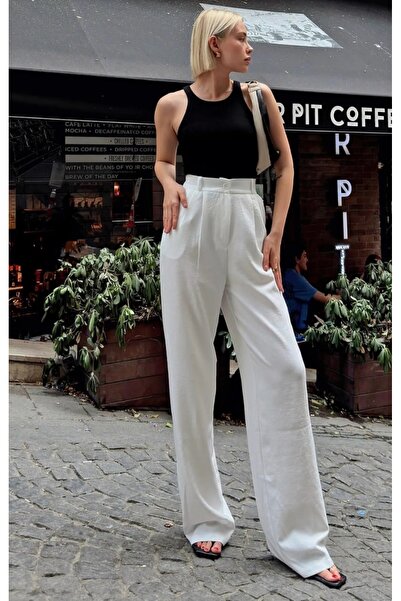 ARSOUS ATELIER KOPYA - KADIN BEYAZ YÜKSEL BEL PALAZZO PANTOLON