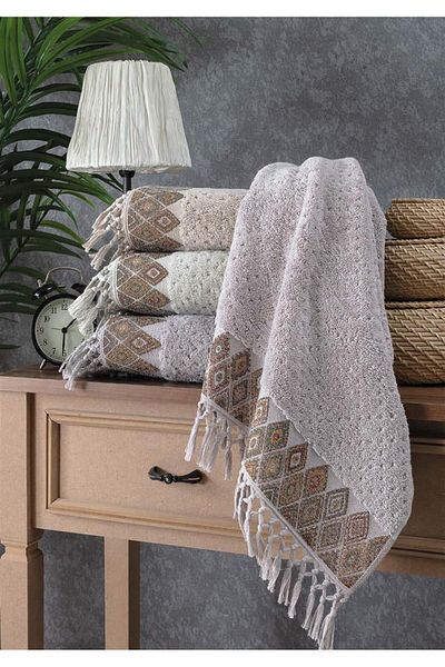 Pupilla Pack of 4 Combed Cotton 50*90 Jacquard Hand-face Towel Set Kilim