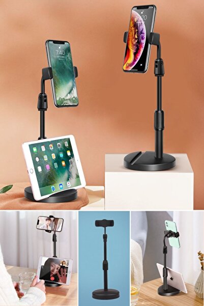 Buffer ® Masa Üstü Tablet ve Telefon Tutucu Plastik Aparat Siyah Telefon Standı