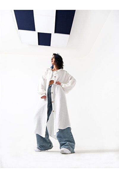 OCTO Handcraft Ince Müslin Oversize Uzun Gömlek Ekstra Salaş Geniş Kesim Özel...