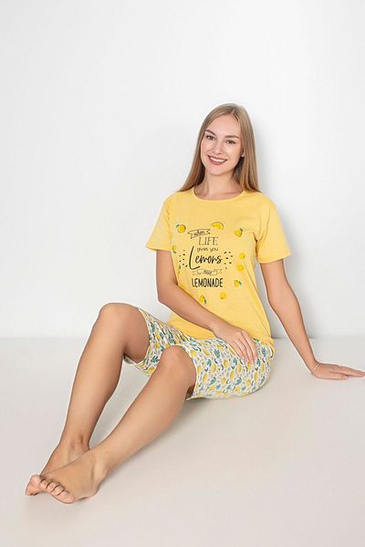 Sude HOMEWEAR Γυναικείο Σετ Πιτζάμα Κάπρι με Λεμόνι - Κοντό μανίκι