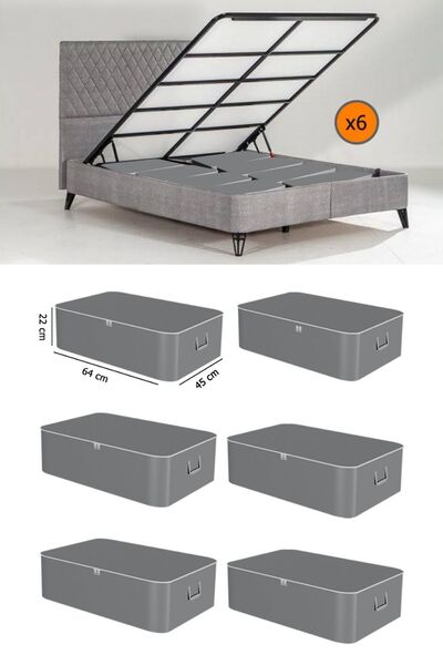 Spartek home textile 6 Adet Antrasit -Çekyat Baza Tipi Hurc - Baza Altı Büyük...