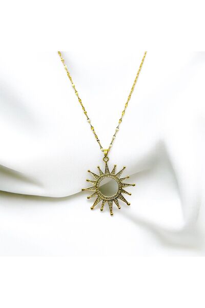 MELLS TAKI ETNİK TARZ ÜZERİ ZİRKON KAPLAMA GÜNEŞ KOLYE 316L PASLANMAZ ÇELİK