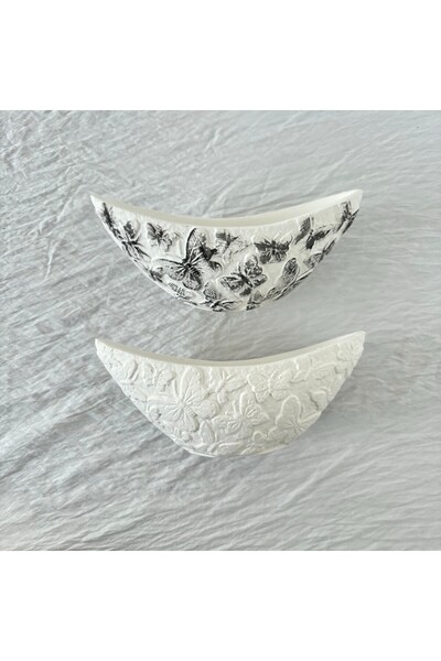 Betohome Design 2 ' li SET KELEBEK DESENLİ DEKORATİF KASE VAZO SAKSI (SİYAH/B...