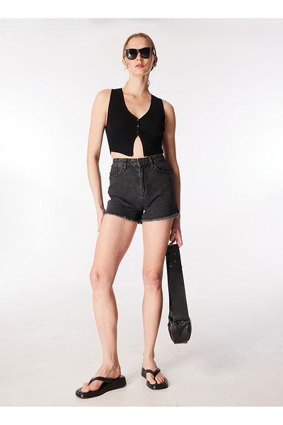 Koton High Waist Skinny Fit Black Women's Shorts 4Sal40017Md