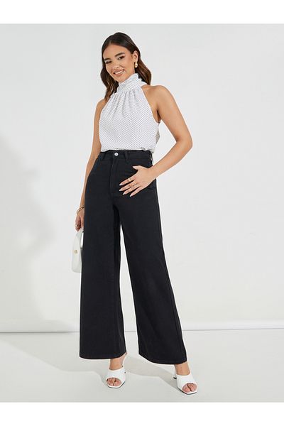 Styli Polka Print Halter Neck Top with Bow Tie Detail