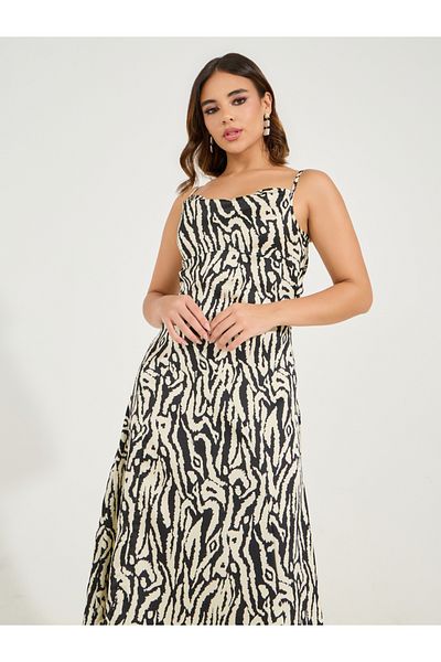 Styli Animal Print Strappy A-Line Midi Dress