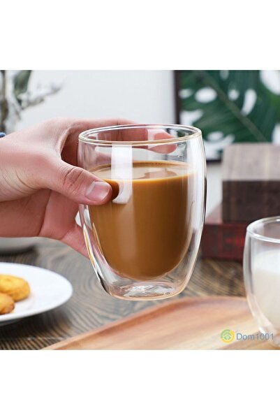 BRE HOME 3 قطع من الزجاج المزدوج المقاوم للحرارة سعة 220 مل، كوب تقديم القهوة للمشروبات المائية