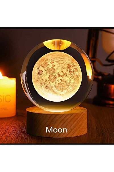 mr shopping MR Büyük Boy 8CM Işıklı cam küre 3D Kristal Cam Küre, Ahşap Soket...