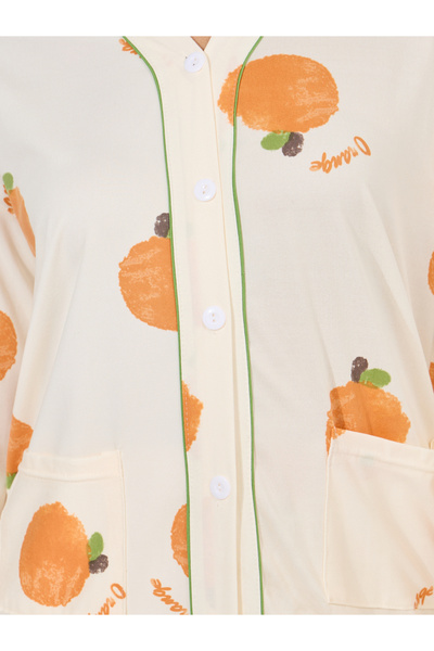 Take Two By Styli Orange Print Long Sleeve Shirt & Pyjama Set
