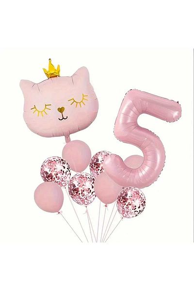 DÜVENCİ TİCARET Pink Cat Age Balloon Set