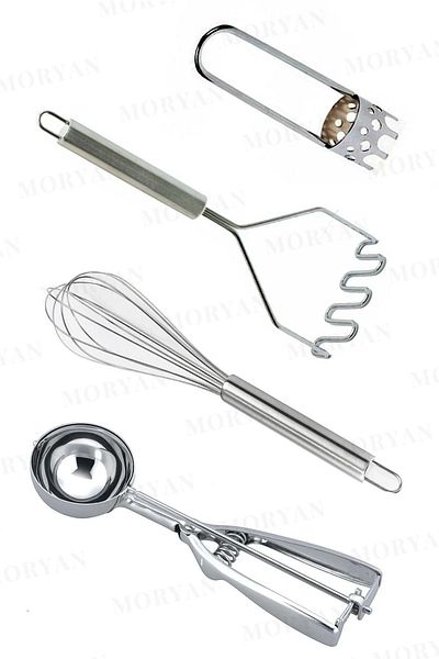 Moryan 4Pcs Stainless Steel Practical Kitchen Tools Set Plaything |   Potato Masher |   Beater |   Ice Cream Spoon