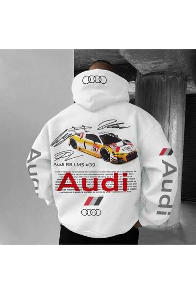 GOSSİP TEAM Hanorac alb cu glugă cu imprimeu Audi